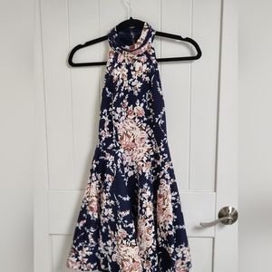 Navy dress with pink flowers